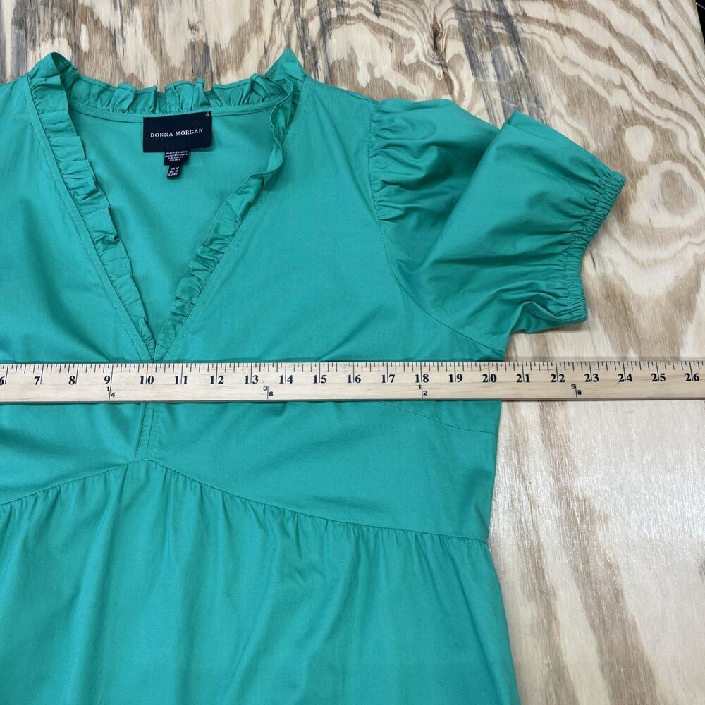 Donna Morgan Babydoll Tiered Midi Dress Sz 12 Green Cottagecore Ruffle Coquette - Picture 10 of 12
